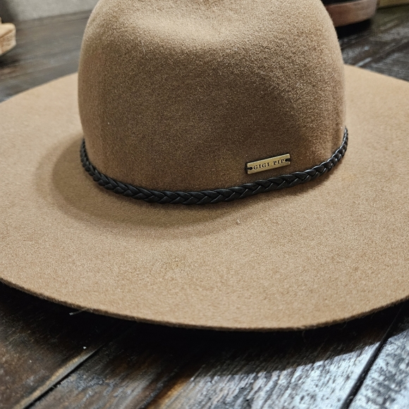 Tan Wool Floppy Hat with Braided Leather Detail and Gigi Pip Pin - Picture 3 of 9